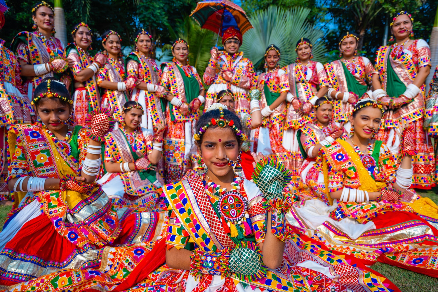 Garba dancers in colourful traditional dress during Navratri